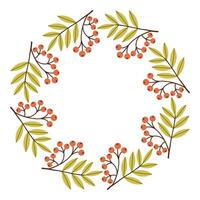 Autumn rowan berry circle frame. Round border made of fall berries. The berries have different shapes and are arranged in a circle. flat isolated on white background. vector
