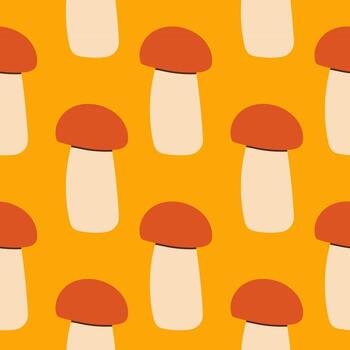 Simple mushrooms seamless pattern. Autumn isolated mushrooms on yellow background. Square repeat pattern flat design for fall season. vector