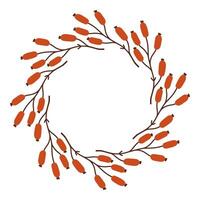 Fall simple berry circle frame. Round border made of fall berries. The berries have different shapes and are arranged in a circle. flat isolated on white background. vector