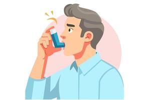 Illustration of a man inhaling asthma medication vector
