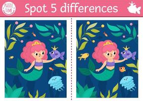 Mermaid puzzle spot the differences vector