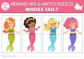 Colorful mermaid mix and match puzzles vector