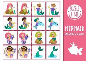 Mermaid memory game for children vector
