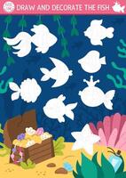 Coloring activity featuring fish outlines vector