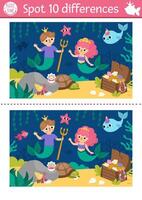 Underwater puzzle with mermaids and sea animals vector