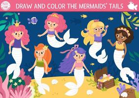 Mermaid coloring activity for kids vector