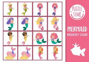 Mermaid-themed memory game vector