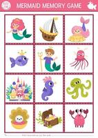 Mermaid memory game for children vector