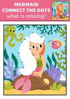 Mermaid connect the dots activity for kids vector