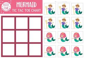 Mermaid tic tac toe game for kids vector