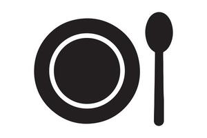 Plate and spoon isolated on white background, simple black and white graphic vector