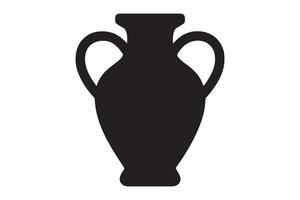 Black amphora isolated on white background, ancient vessel with handles vector