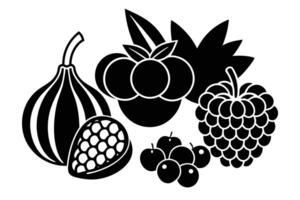 A Striking Black and White Illustration of a Vibrant Collection of Berries, Figs, and Cloudberries, Evoking a Mood of Freshness and Abundance vector
