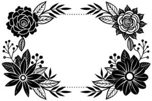 Elegant Black and White Floral Frame Design Romantic, Symmetrical Flower Border for Invitations, Cards, and Decorative Projects vector