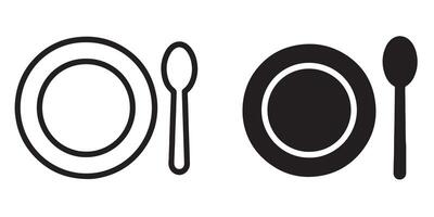 Simple Minimalist Black and White Plate and Spoon Icons for Restaurant Menu, Food Blog, or Website Design vector