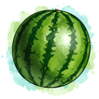 uma aguarela estilo capitulação do uma todo Melancia com verde casca e uma luz azul respingo efeito por aí isto em transparente fundo png
