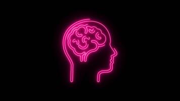 Animation of glowing neon Human Brain icon. Brain shape of an artificial intelligence video