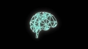 Animation of glowing neon Human Brain icon. Brain shape of an artificial intelligence concept video