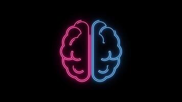 Animation of glowing neon Human Brain icon. Brain shape of an artificial intelligence 2d concept video