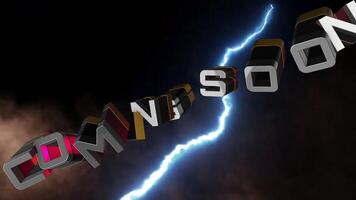Coming soon 3d text effect cinematic title on black hazy background video