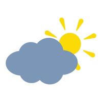 illustration of a blue cloud with a yellow sun behind it. The weather forecast icon. vector