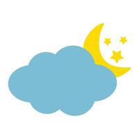 illustration of the blue cloud and yellow moon icon with stars. The weather forecast icon. vector