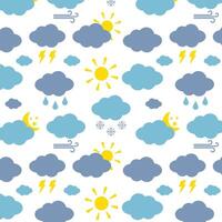 Seamless drawing with weather forecast, clouds, sun, moon, wind, rain, snow, lightning. vector