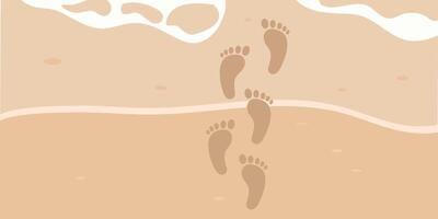 Summer background with sand and footprints. Concept of beach, vacation, relaxation. Template for banner, greeting card, invitation, party, advertising. vector
