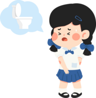 A girl is standing next to a toilet with a thought bubble above it png