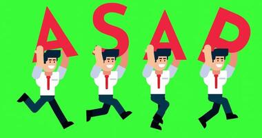 Animated Businessmen Running with ASAP Text Concept on Green Screen Background video