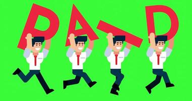 Animated Businessmen Running with Paid Text Concept on Green Screen Background video