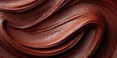 Panoramic background of thick chocolate mousse close-up, photo
