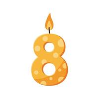 Flat Illustration of a Lit Number Eight Birthday Candle with Polka Dots on White Background vector