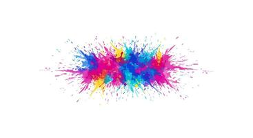 Chaotic Horizontal Watercolor Splash with Central Multicolor Burst and Radiating Droplets on White Background vector