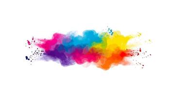 Horizontal Powdered Watercolor Burst with Yellow to Blue Gradient and Central Magenta-Purple Impact on White Background vector