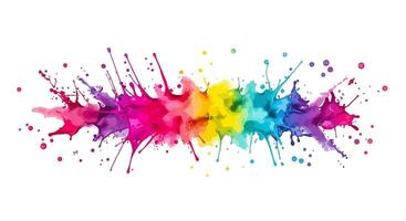 Horizontal Burst of Vibrant Watercolor Splashes with Scattered Droplets on White Background vector