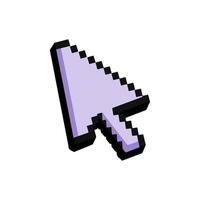 Flat Illustration of 3D Pixel Art Cursor in Pastel Purple with Black Outlines and Shadows Pointing Top Right vector