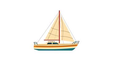 Flat Stylized Illustration of Sailboat with Cream and Teal Striped Hull, Reddish-Brown Mast, and Unfurled Cream Sails in Broadside View vector