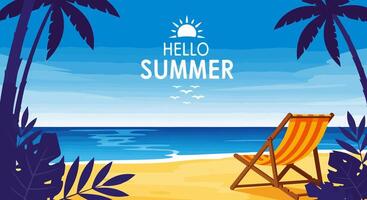 Beach scene with chair and palm trees vector