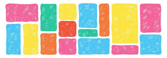 Set of rectangular liquid frames with organic texture of crayon, chalk or pastel . Stamps with rectangle shapes. Color illustration on a white background. vector