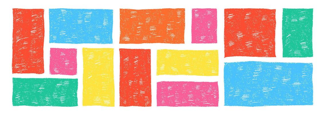 Set of rectangular frames with organic texture of crayon, chalk or pastel . Stamps with rectangle shapes. Color illustration on a white background.