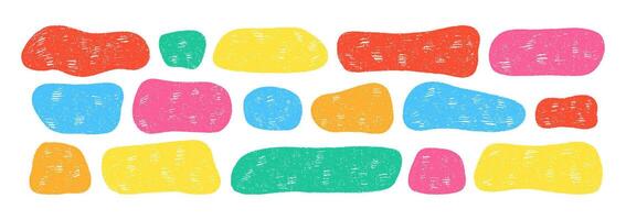 Set of liquid shapes with organic texture of crayon, chalk or pastel . Stamps with freeform shapes. Color illustration on a white background. vector