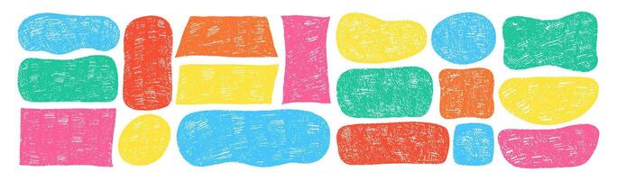 Set of liquid and rectangle shapes with organic texture of crayon, chalk or pastel . Stamps with freeform, oval ang square shapes. Color illustration on a white background. vector