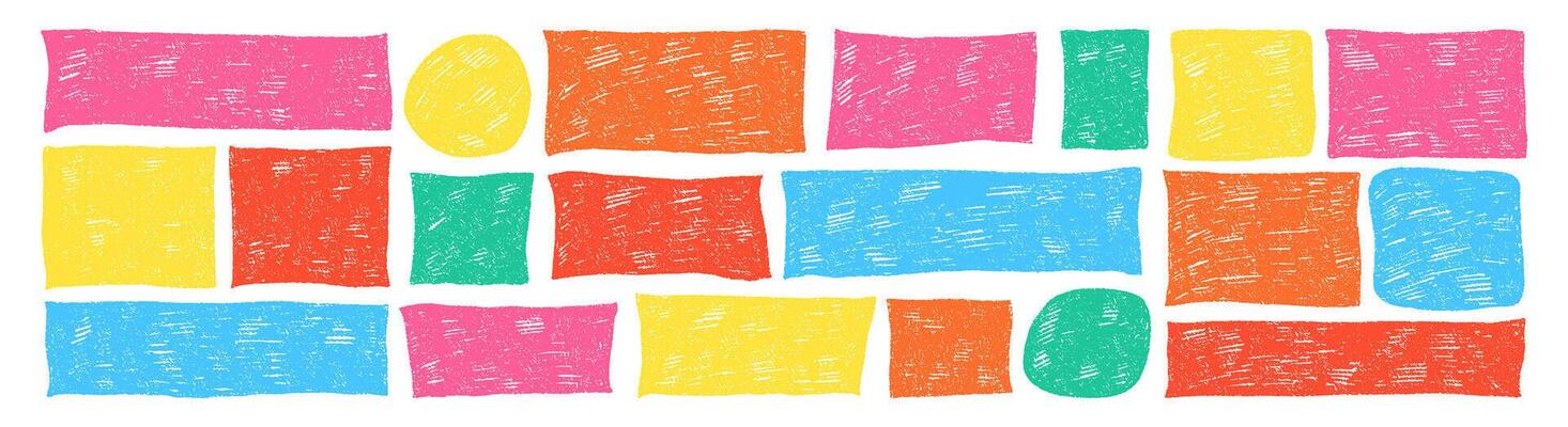 Set of rectangular shapes with organic texture of crayon, chalk or pastel . Stamps with rectangle forms. Color illustration on a white background.
