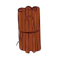 Tied up a bunch of cinnamon stick in flat style isolated on a white background. vector