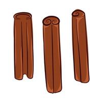 Three cinnamon sticks collection in flat style isolated on white background. Perfect for spice package, culinary and organic ingredient design. vector