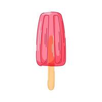 Watermelon ice cream on wooden stick in cartoon style isolated on white background. Ideal for summer theme, cafe design. vector