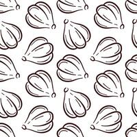 Seamless pattern of garlic bulb in line art style on white background. Ideal for culinary, herb, spice, food and organic kitchen design and decoration. vector