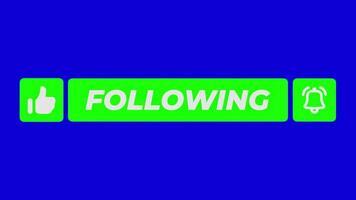 Animation of Green Follow, Like, and Notification Buttons on Blue Background video