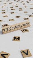 Vertical Animation of the Word Technology Formed with Scrabble Tiles on a Marble Surface video